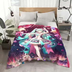 Character Hatsune Miku Throw Ultra Soft Flannel Throw Blanket - Kid Friendly Warm Anti-Static Medium Thickness | All Season Machine Washable Fade Resistant for Couch Bed Home Decor