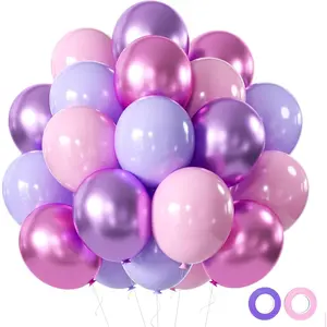 Pink and Purple Party Balloons, 50 count 12 Inch Purple Pink Balloons, Metallic Pink Purple Latex Balloons Birthday Party Balloons for Girls Birthday  Shower Wedding Party Decorations
