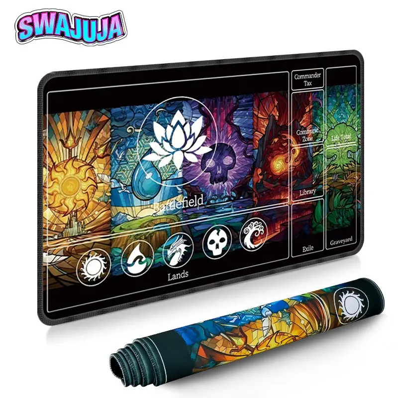 Stained glass five-element game mat, large desktop game mat, Gaming Mouse Pads, suitable for MTG, TCG, and desktop games, perfect gift for card game and tabletop game enthusiasts, Mousepad