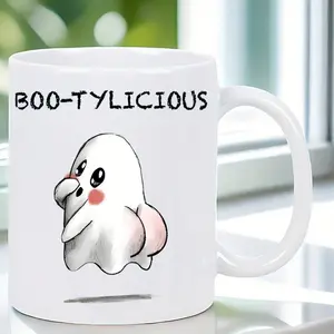 Super Cute Ghost-Themed White Mug - Ideal Halloween Gift, Humorous Coffee Cup, Suitable for <Horror Series> Fans, Hand Wash Only, Reusable, No Power Required, Halloween Decoration