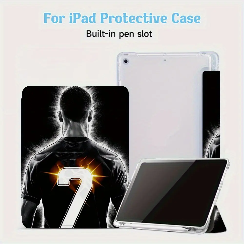 Football Star Design Case for iPad - Ultra-Thin TPU Foldable Cover with Adjustable Stand, Auto Sleep/Wake, Full Screen Protection & Soft Rear Cover for iPad Pro/Air/Mini (Multiple Sizes) |   Lightweight Protective Case for Bed, Couch, Travel, Cute Case fo