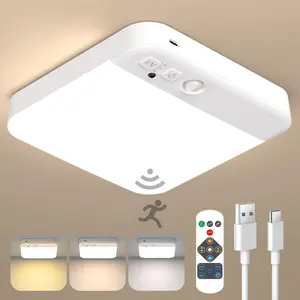 Rechargeable Motion Sensor Ceiling Light with Remote Wireless Battery Operated Waterproof for Bathroom Stairs Hallway Garage Shed