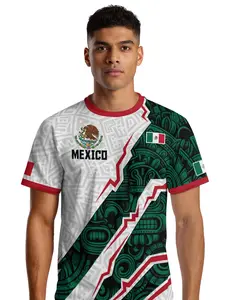 Mexico Aztec Eagle Design Soccer Jersey, Sporty Long Fit for All Seasons, Fitted Animal Print Ethnic Pattern Tee, Stylish Jersey