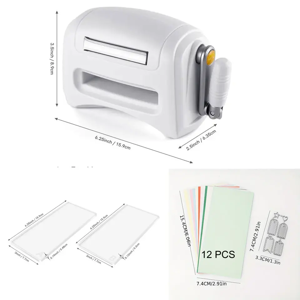 Contains 12 sheets of paper, trial knife mold new set portable Handheld manual die-cutting embossing machine, DIY cutting machine, paper card making cutting paper art machine