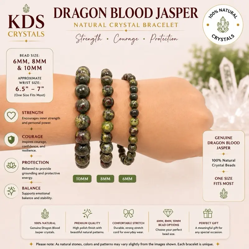 Dragon Blood Jasper Natural Crystal Gemstone Bracelet 6mm 8mm 10mm Stretch Beaded Bracelet