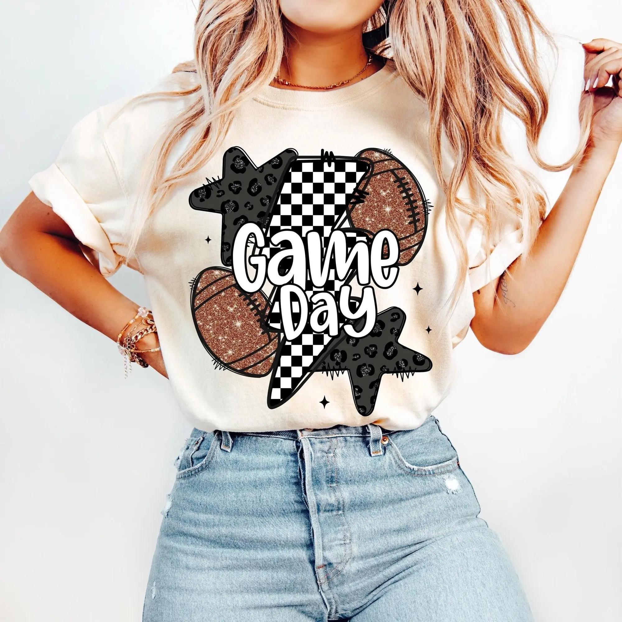 Football T-Shirt, Game Day Football Shirt, Retro Checkered Football TShirt, Football Mama Shirt, Touchdown Season, Leopard Football Coquette