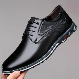 Plus Size Men's Solid Colour Plain Toe Derby Shoes, Comfy Non Slip Lace Up Rubber Sole Dress Shoes, Men's Footwear