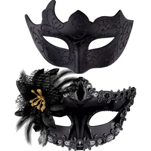 Couple Masquerade Masks Set Venetian Party Mask Plastic Halloween Costume Mask Mardi Gras Mask for Women and Men