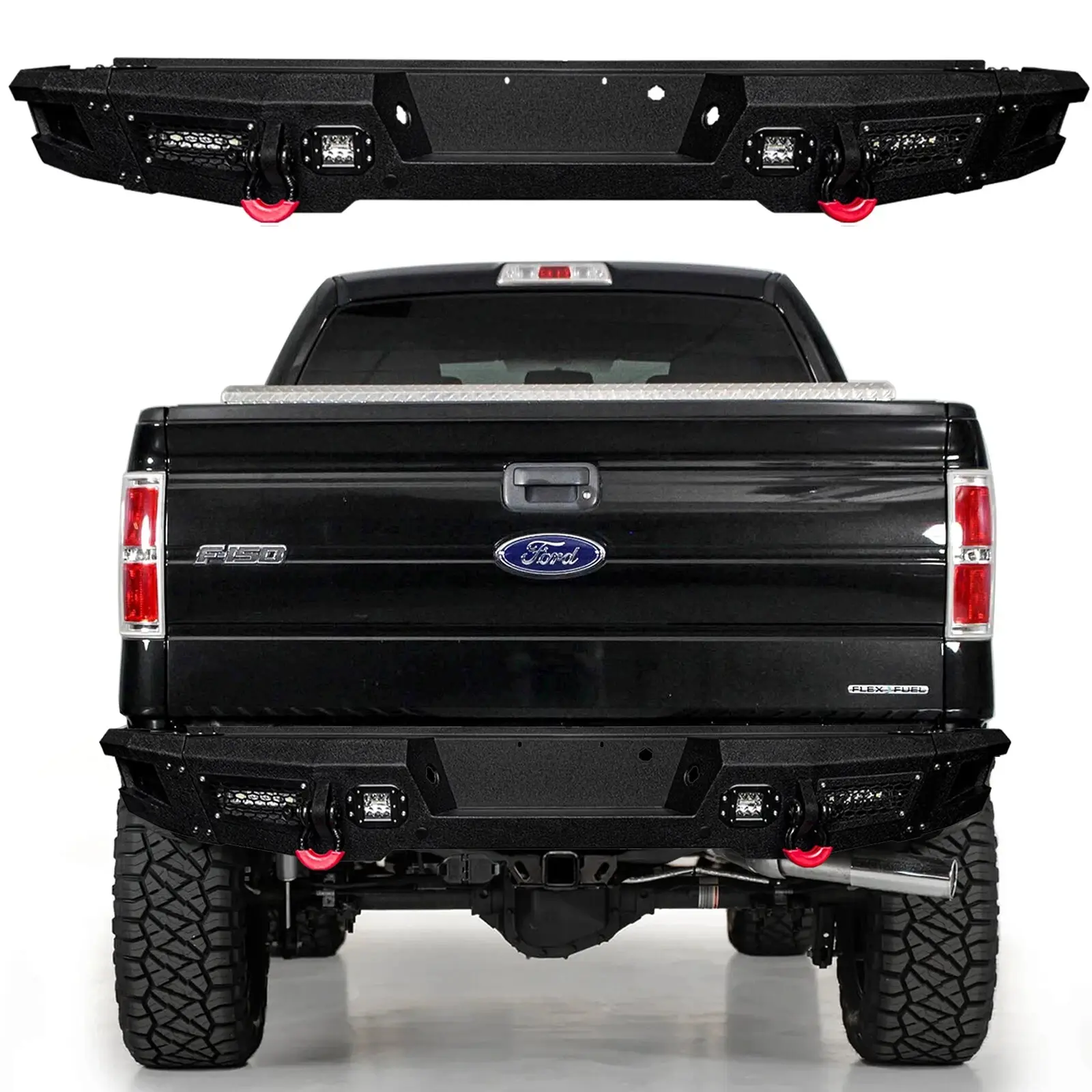 Vijay For 2009-2014 12th Gen Ford F150 New Rear Bumper with D-Rings and Lights
