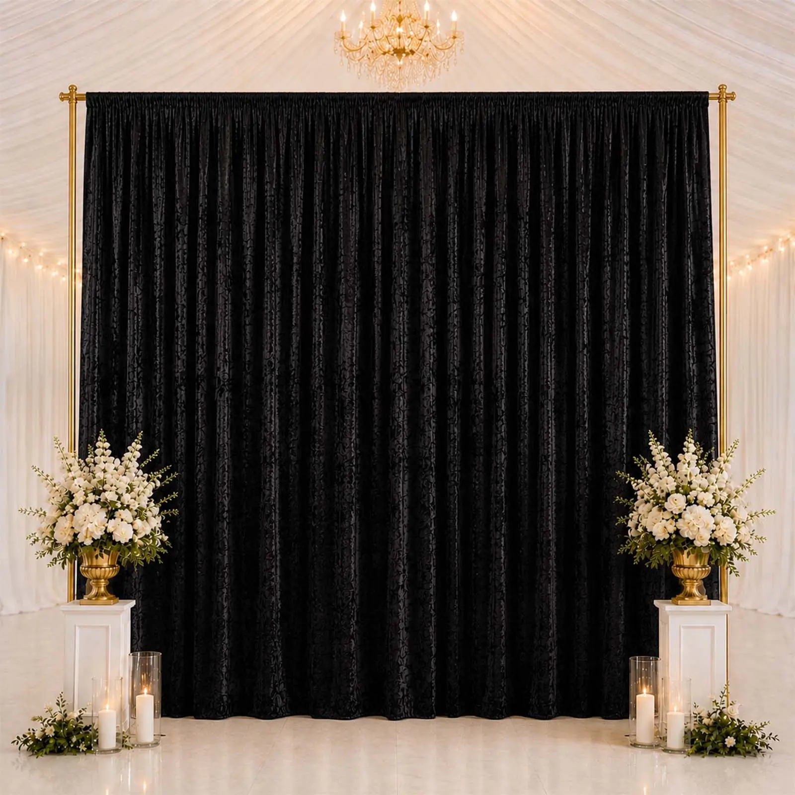 Black Premium Crushed Velvet Backdrop Curtain 10ft x 14ft – Stage Backdrop Panel & Event Drape with Rod Pocket, 70% Blackout