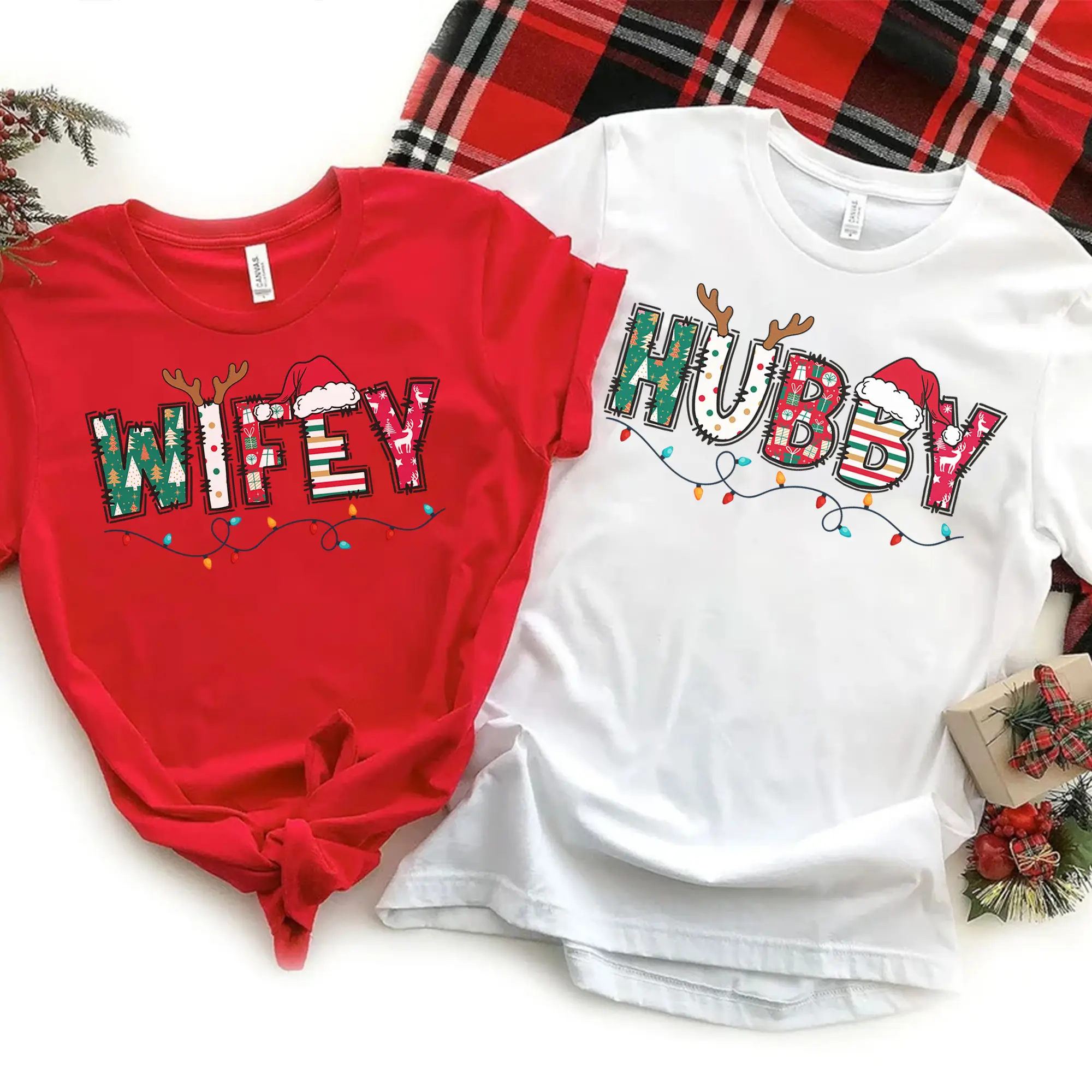 Christmas Wife and Husband T-shirt, Family Christmas Matching Tee, Wifey Hubby, Christmas Couple Shirt, Holiday Shirt, Xmas Gift for Husband Wife