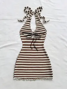 Elegant Boho Style Mini Dress, Striped Stripe Sleeveless Backless Design, Perfect for Beach Weddings, Graduations, Easter, Music Festivals