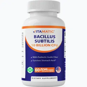 Vitamatic Bacillus Subtilis 10 Billion per DR Capsule - 60 Count - Digestive, Gut & Immune Health Support - Made with Prebiotic Inulin Fiber
