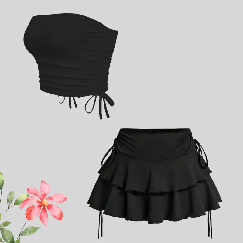 Classic versatile minimalist women's strapless pleated skirt suit Cover Skirt Set Plain Skirt Set