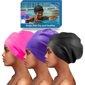 3 Pack  Swim Cap for Braids & Dreadlocks -   Swim Hat for Women with Long Thick Hair, Protective Swim Cap Cover Ears for Swimming, Shower, Bathing