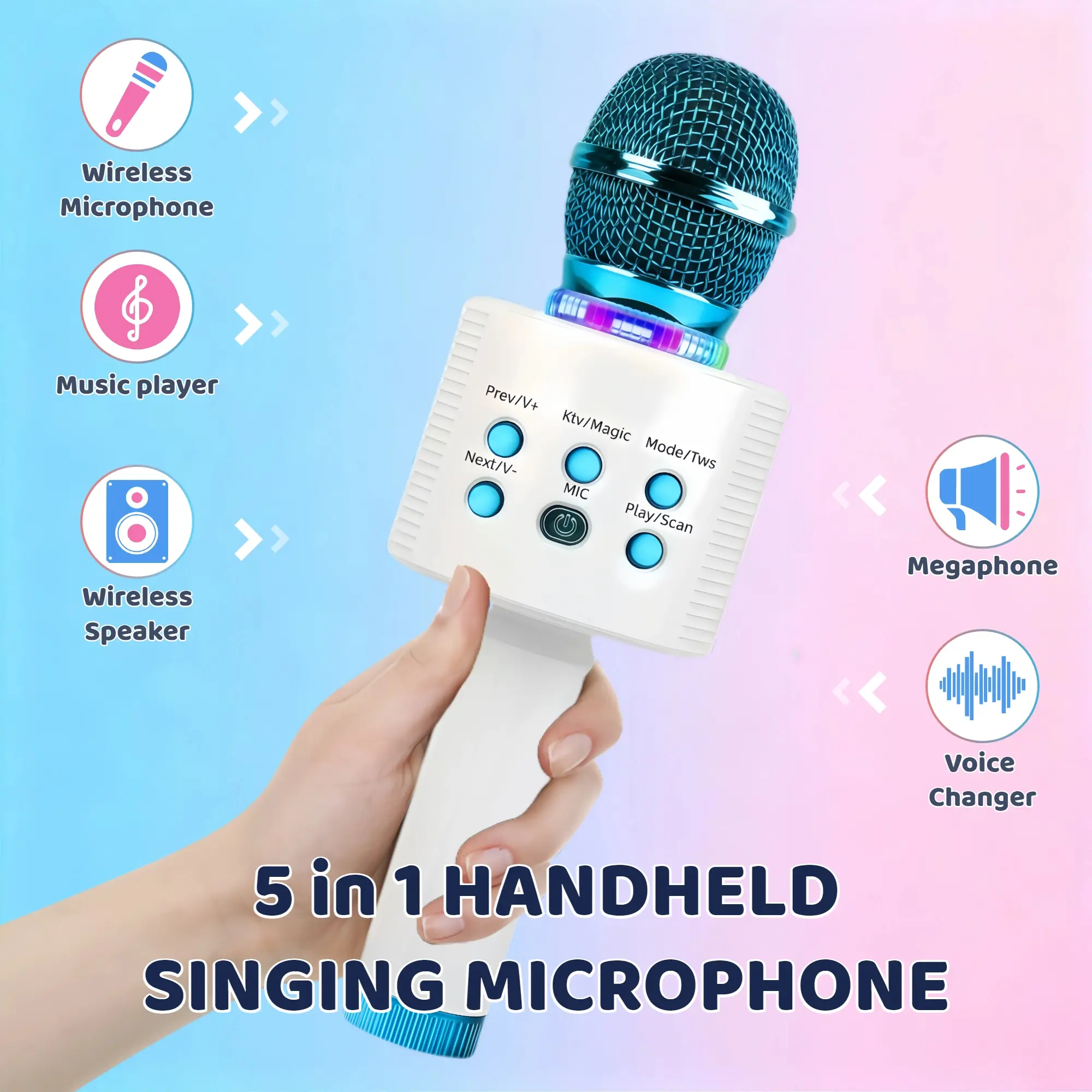 Wireless Karaoke Microphone for Kids & Adults - Multifunction Audio Device with Hi-Fi Sound, Colorful Party Lights, Voice-Changer, Ideal for Home Birthday Parties, Christmas Gift for Boys & Girls, Boys And Girls