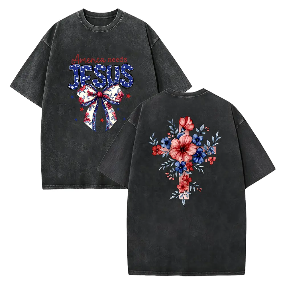 America Needs Jesus Shirt, Christian Patriotic Tee, USA Flag Cross Tshirt, Faith Independence Day Apparel, Fourth of July Gift