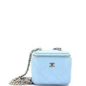 Pre-owned CHANEL Leather Toiletry Bags Classic Vanity Case with Chain Quilted Caviar Mini by Rebag