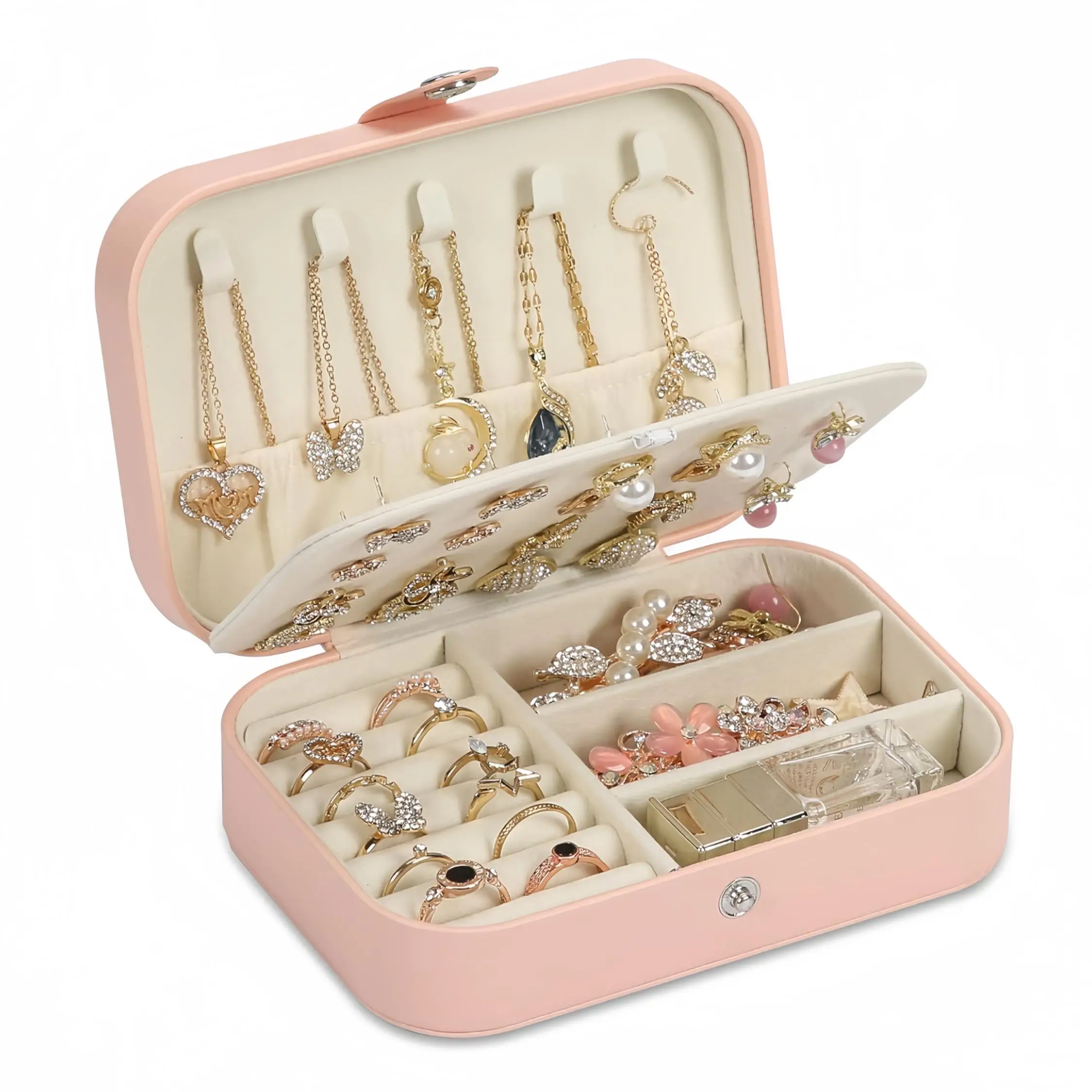 Jewelry Storage Box, 1 Count Portable Multi-grid Jewelry Organizer, Durable Storage Organizer, Casual Travel Jewelry Storage Box, Beauty Organizer, Pi