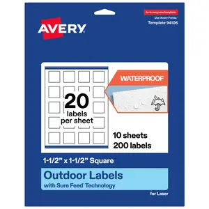 Avery Outdoor Waterproof Labels, 1.5" x 1.5" Square