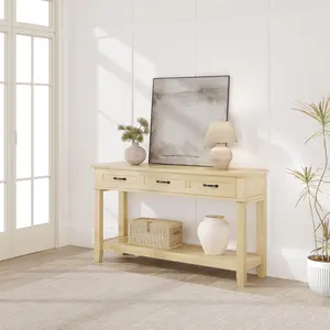 Garvee Entryway Table, Console Table with 3 Storage Drawers, 3 Tier Farmhouse Wooden Sofa Table, Hallway Tables for Entryway, Living Room-Light Oak