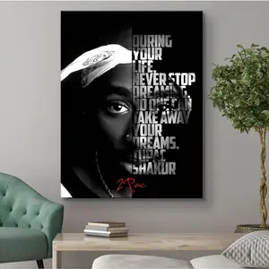 [UNFRAMED POSTER] Never Stop Dreaming - 2Pac Wall Art Quotes, Tupac Printed Art, Black & White Motivational Poster Print Artwork