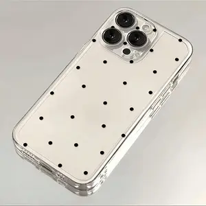 Minimalist TPU Phone Case for Apple iPhone17 16 15 14 13 12 11 XS XR X 8 7 Mini Plus Pro Max SE Series with Clear Back & Black Polka Dots Perfect Gift for Halloween Easter Birthdays