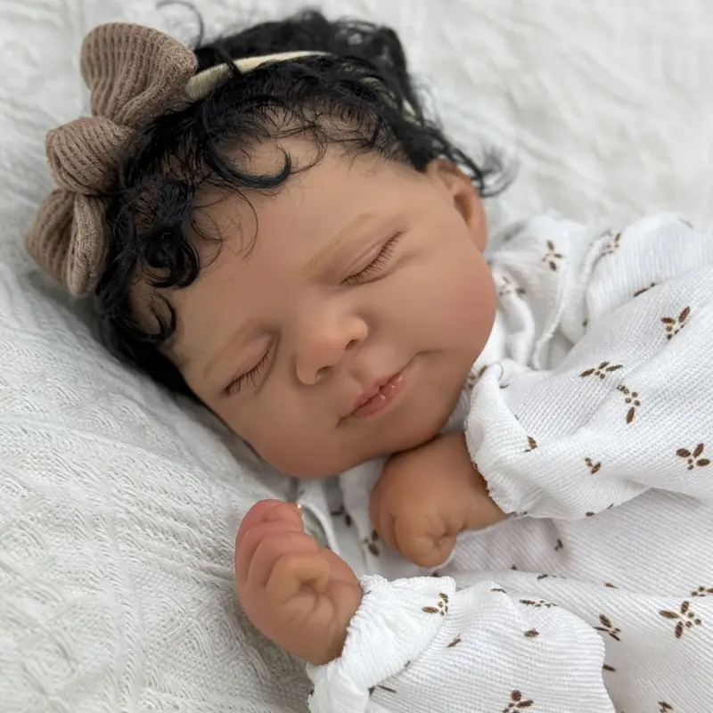 GUESSBELLY 45Cm 17.72inch Soft Vinyl Baby Reborn Doll with Black Skin, Realistic Cloth Body Sleeping Girl Newborn Baby Art Toy for 3+ Kids Christmas Birthday Gift