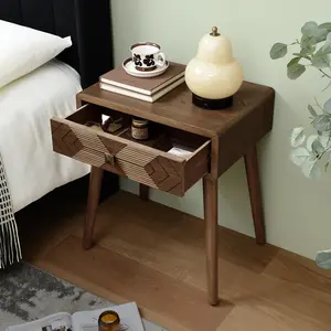 Mid-Century Modern Console Table & Nightstand Set, Brown Wood Design with Carved Drawer, Solid Legs & Storage Shelf for Living Room or Hallway