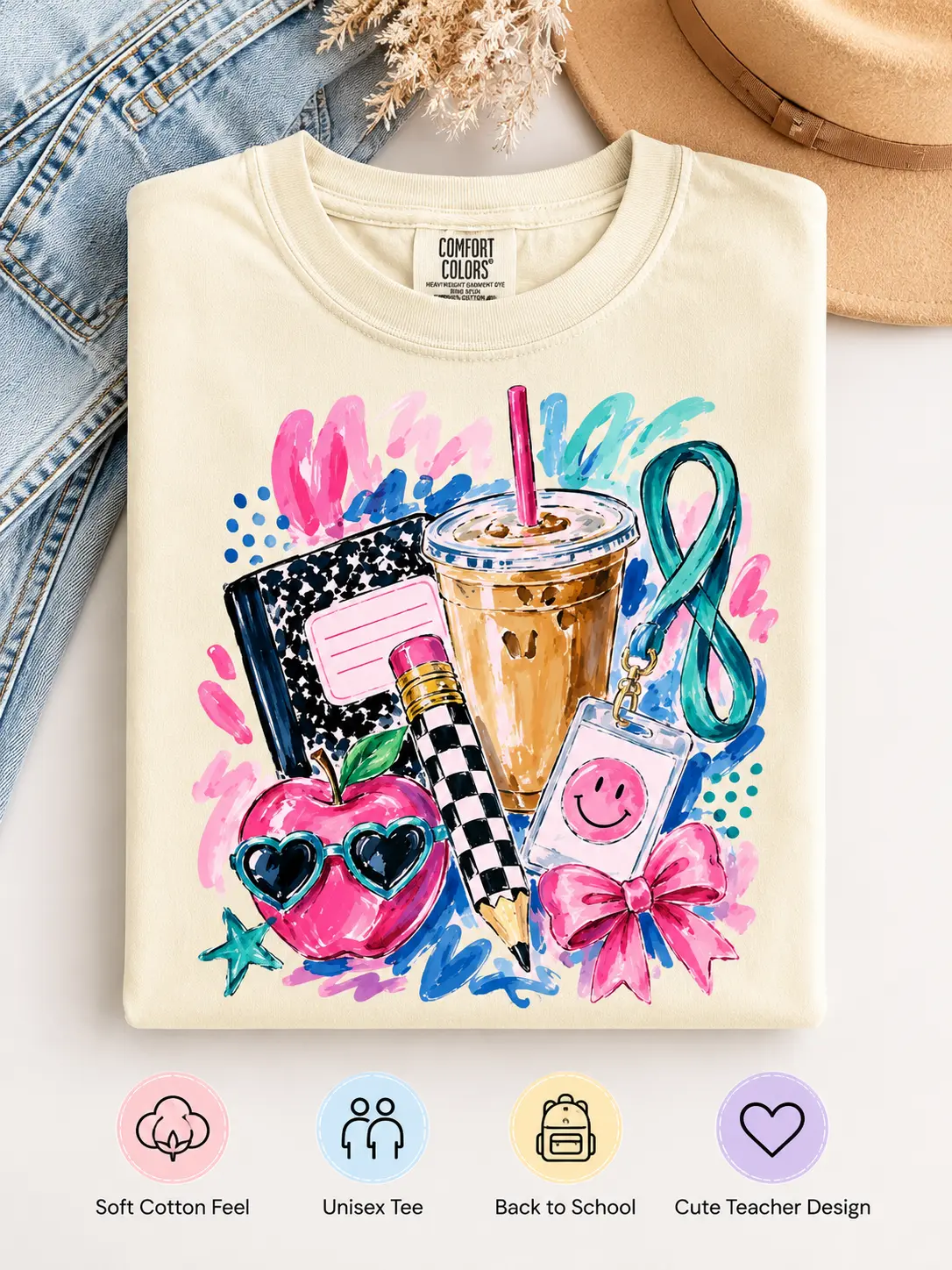 Teacher Short Sleeve Tops, Preppy Coquette Comfort Colors Crew Neck T-Shirt, Cute Back to School Cotton Graphic Tee with Fade-Free Ink, Teacher Clothes, Cute Holiday, Soft Cotton