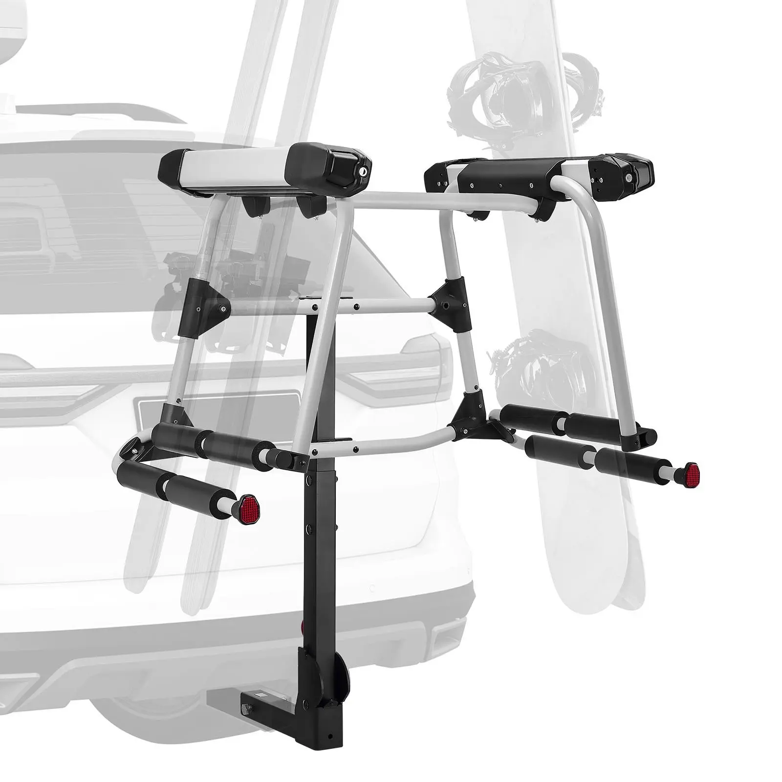 Heavy-Duty Hitch Mounted Ski And Snowboard Rack For 2-Inch Receiver Carries Up To 6 Pairs Of Skis Or 4 Snowboards With Key Lock And Security Strap, Tilt-Down Access, Rubber Padding, Easy Assembly For Cars, SUVs