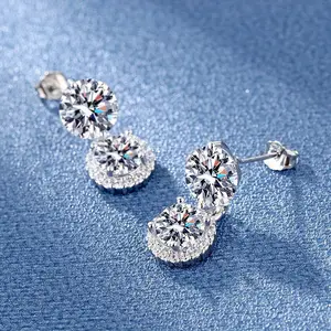6Carats Moissanite Earrings for Women, 2*3ct D color VVS1 Round Cut Moissanite Dangle Earrings, 925 Sterling Silvery, Hypoallergenic Stud Earrings, Jewelry Gifts for Women Men Girls, Anniversary Valentines Gifts earring stack earrings for women