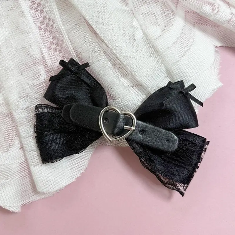 Women Gothic Large Bow Flat Clip Hairpin Heart Belt Lace Balletcore Headwear Bunches Clip 2000s Girls Elegant Bowknot Hair Clip