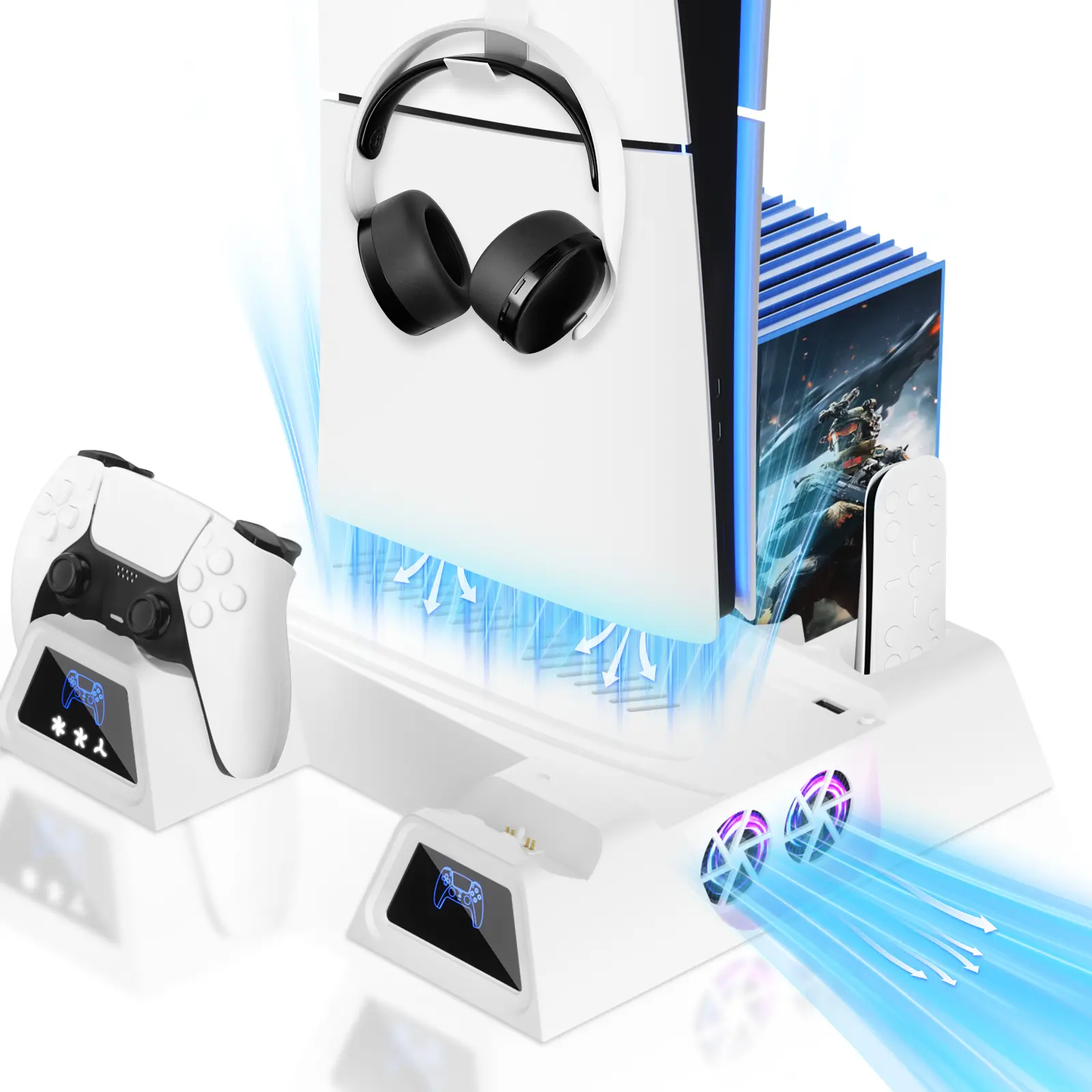 Charging Base Cooling Bracket for PS5 Controller, Vertical Stand Cooling Fan, Cooling & Charging Station for PlayStation 5 Controllers, Dual Controller Charger, Gaming Items, Gaming Products, Controller Charger, Game Peripherals