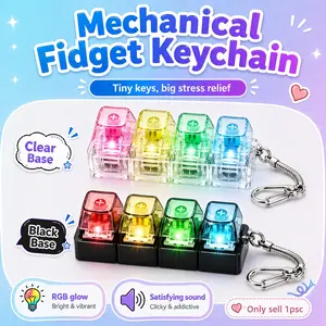 Keyboard Adult Fidget Toy Clicker Toy 4-in-1 Keyboard Fidget Keychain Cube Mechanical Key Button Clicker Stress Relief Gift for Office School Home