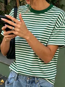 Soft Green & White Striped Oversized Long Sleeve Tee Women's Aesthetic Casual Everyday Wear Retro Striped, Loose Fit Oversized, Soft Casual, Vintage-Inspired, Cozy Loungewear