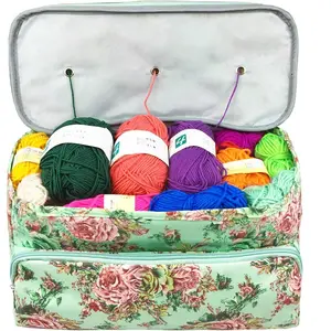 Knitting Bag Large Size,Yarn Storage Organizer Tote Bag Holder Case Cuboid with Zipper Closure and Pocket for Knitting Needles Crochet Hooks Project Accessories,Easy to Carry(Up to 14 Inch)