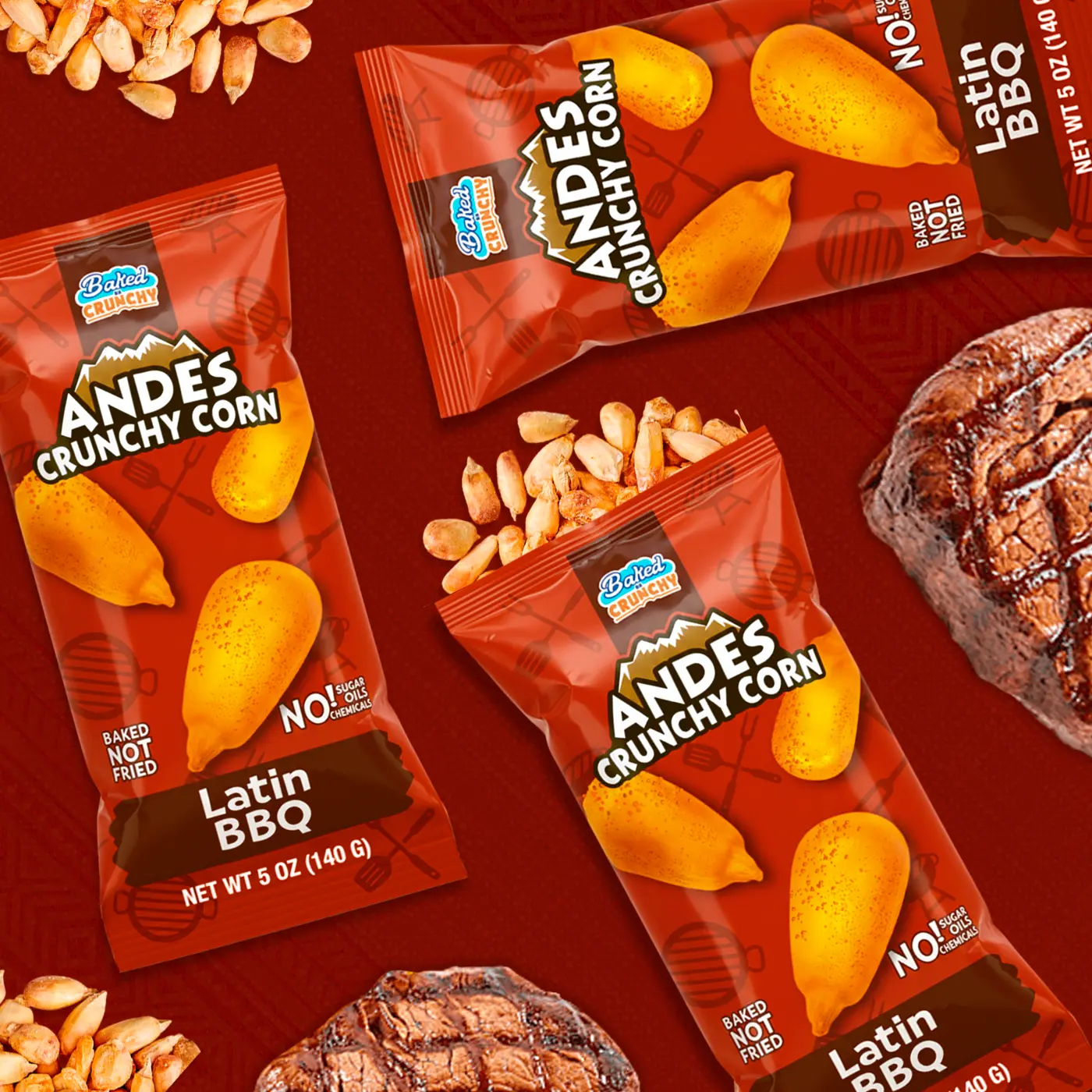 Baked Andean Corn Nuts | 3-Bags BBQ  | 5oz per Bag | 100% Natural Ingredients - No Oils, No Sugars (Chuspillo)