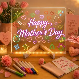 LED Note Board, Drawing board with Led Light, Drawing board, Clear Light up Dry Erase Board with Stand Glow Memo LED Letter Rewritable Message Board with 7 Color Markers
