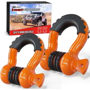 Nilight 2-Pack 3/4" D-Ring Shackle with 7/8" Pin, 4.75 T (9500 Lbs) Towing Capacity, Heavy-Duty Off-Road Recovery Shackle with Isolators & Washer Kit for Jeep Trucks, Orange Vibration-Dampening Hardware