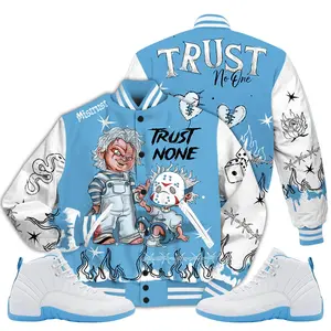 12 Melo Varsity Jacket, 2025 Retro Melo 12s Shirt, Trust None Graffiti Couples Matching Outfits Streetwear Sneaker Shirt Casual Fabric Womenswear Athletic