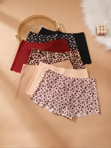 Women's Printed Briefs Set, Soft Comfortable Breathable Seamless Elastic Stretchable Yoga Underwear, All-Season Ladies Safety Shorts, 7 Pcs