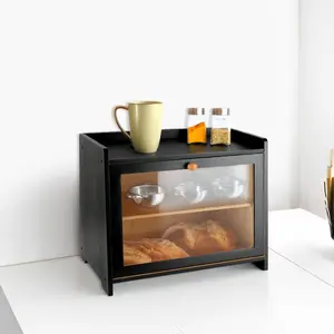 Bamboo Bread Box with Clear Acrylic Door, Removable Cutting Board, 16.14" x 11.81" x 3.74" Double Layer Storage Organiser for Bread, Snacks, Containers, Spices | Home Supply Kitchen Organizer outdoorfun