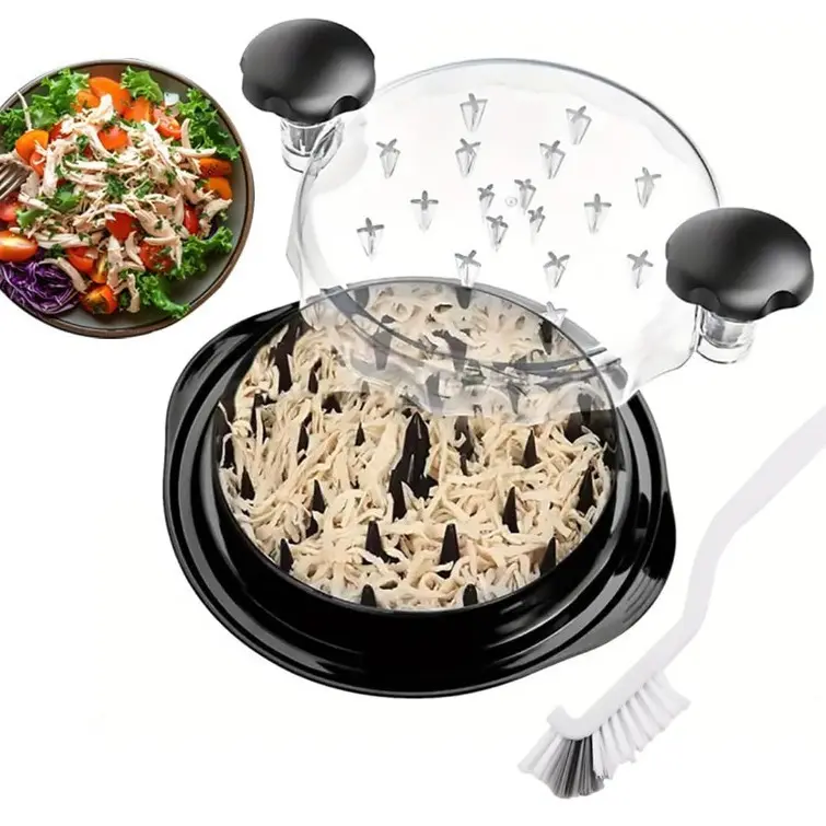 Chicken Shredder Tool Twist Large - Meat Shredders for Chicken Breast | 10'' Pro Visible Kitchen Gadgets Grinder Machine with Brush,Strong Anti-Slip Strip,Ergonomic Handle,BPA Free (Black) Plastic
