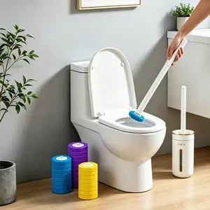 24-piece disposable toilet cleaning set, toilet cleaning system - 1 toilet brush, 1 storage rack, 8/24 replacement cleaning liquids, wall-mounted bathroom cleaning tool storage set