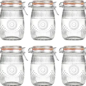 Glass Sealed Storage Jar - Food Grade Airtight Glass Jars with Lids, Illustrated Pattern, 250ml 500ml 1000ml, Durable Eco-Friendly Kitchen Storage Containers