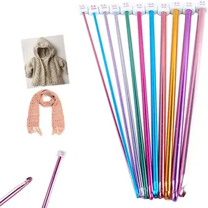 11Pcs Tunisian Crochet Hook Set – 27cm Colorful Iron Needles