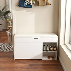Entryway Bench with Shoe Storage,Adjustable 3-Tier Flip-Up Drawers & Hidden Cabinet,Space-Saving Shoe Organizer,Triple Storage and Modern Design,for  Hallway and Living Room,White
