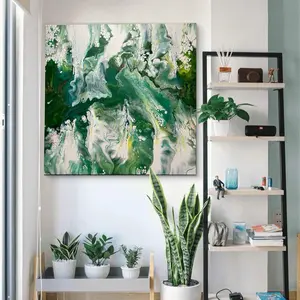 ORIGINAL Green Abstract Art Painting 24”x24” Acrylic on Canvas Wall Art