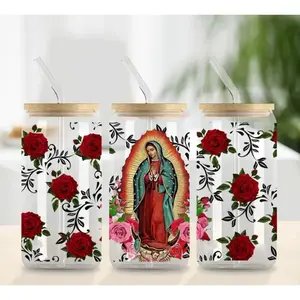 Virgen de Guadalupe & Roses - UVDTF Wrap for cups/hard surfaces sticker Adhesive Vinyl Decal